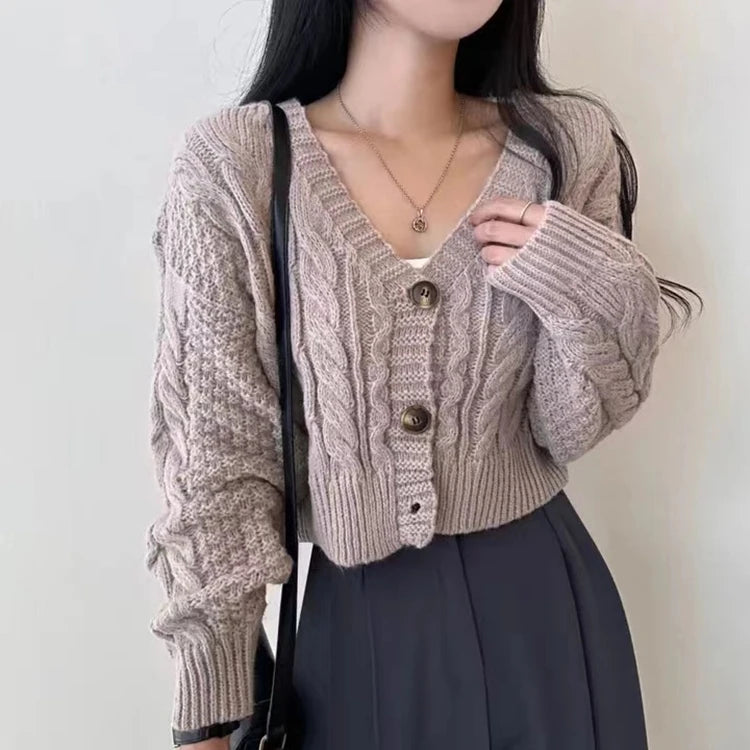 Lunivop Cable Knit Crop Cardigan Sweater for Women Long Sleeve Button-up Boxy-fit Crop Sweater Jacket Teen-girl Fall Winter Y2K Outfit