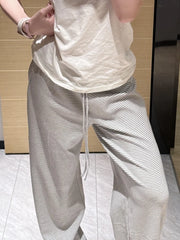 Lunivop  American High Street Casual Pants Women Winter New Loose Straight Leg Wide Leg Pants Bla White Stripes Casual Trousers