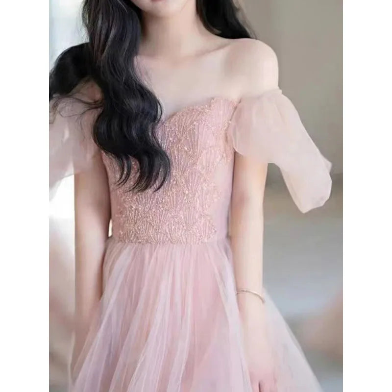 Lunivop  Elegant Pink Evening Dress for Women Off The Shoulder Wedding Party Dresses Sweat Princess Formal Dress Vestidos De Fiesta