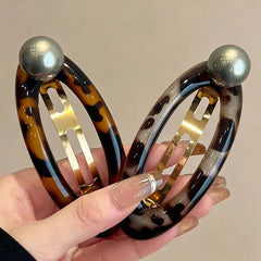 Lunivop  Vintage Leopard Print Oval Hair Clip for Women Elegant Acetate Pearl BB Spring Hair Clip Barrette Hair Accessories