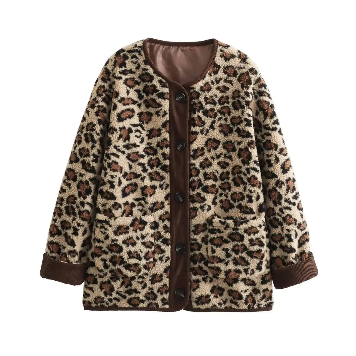 Lunivop Autumn Leopard Jacket Coat Women 2024 New Arrivals O Neck Single Breasted Jacket Casual Female Coat