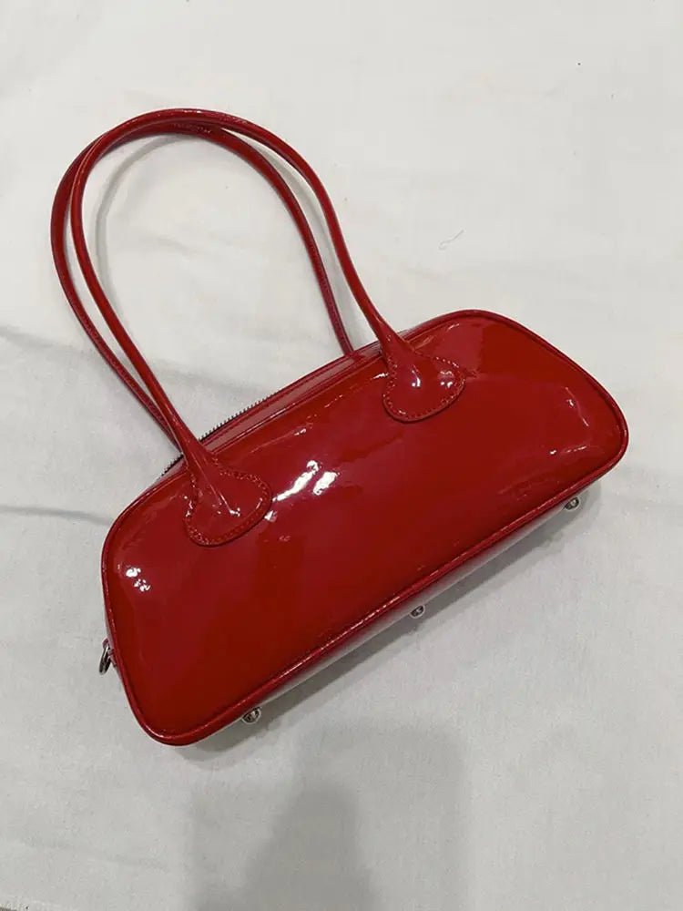 Lunivop Red Underarm Bag Purse Women High Street Hot Girls Patent Leather Casual Handbag Female Vintage Bowling Bag Aesthetic