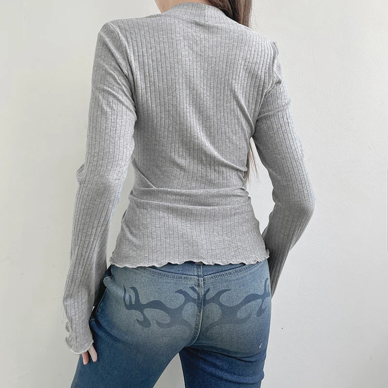 Lunivop  Cute Bow Stitched T-shirts Ladies Kawaii Folds Square Collar Full Sleeve Patchwork Fake Two-piece Crop Top Autumn Shirts
