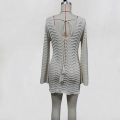 Lunivop  Long Sleeve Hollow Out V Neck Crochet Knitted Tunic Beach Cover Up Cover-ups Beach Dress Beach Wear Beachwear Female Women