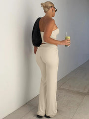 Lunivop  Women's Clothing Spring Fashion New Item Solid Color Strapless Top Flared Pants Fashionable Slim Fit Sports Suit for Women