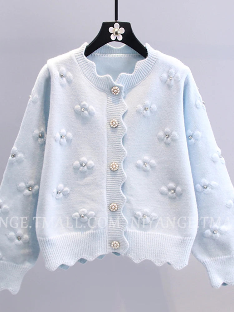 Lunivop Chic Floral Cardigan Sweaters Women Sweet Preppy Style Cute Knitted Coats Fashion Long Sleeve Loose Female Fall Elegant Top