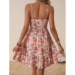 Lunivop  Women's Floral Print Spaghetti Strap Dress Smocked Waist Ruffle Hem Mini Dress