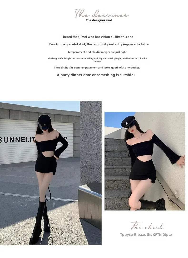 Lunivop High-waisted Black Bodycon Skirt Sexy Slimming Mini Dress New 2024 Spring Women's Fashion Korean Style Ultra-pure Desire