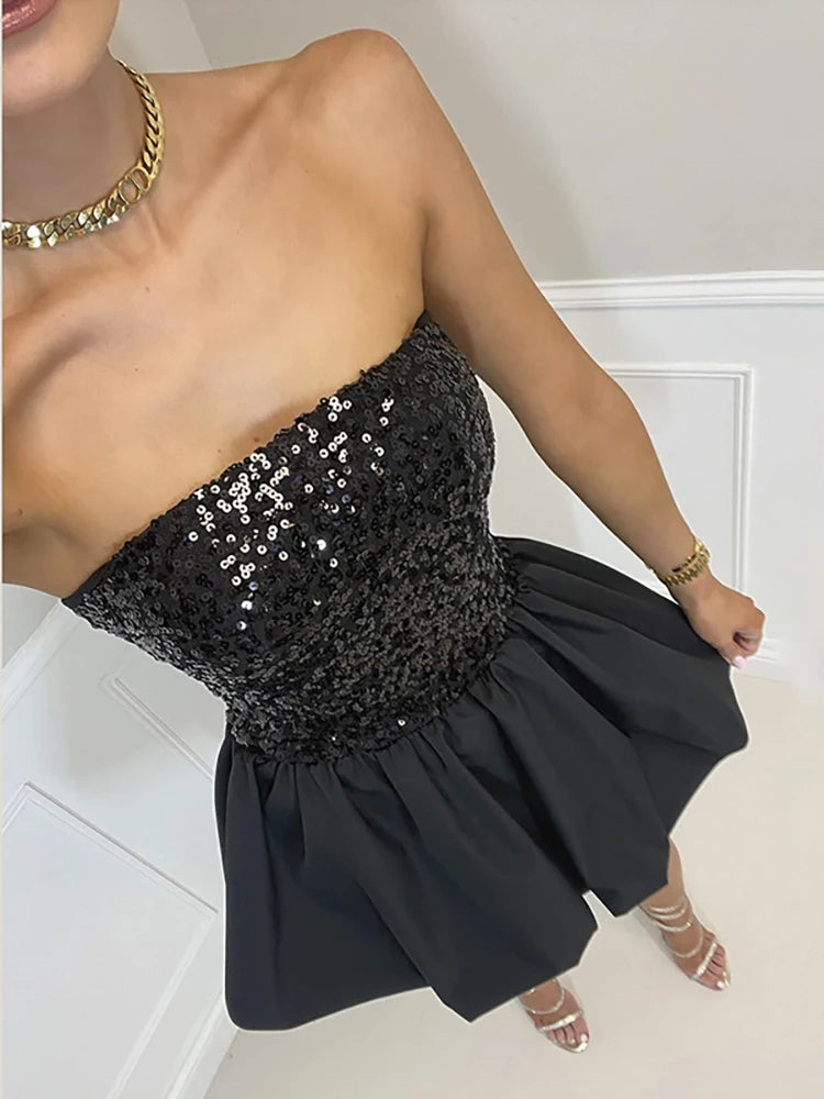 Lunivop  Patchwork Sexy Strapless Sequins Sparkling Women Dress Red Backless High Waist Dress Spring Slim Elegant Party Clubwear