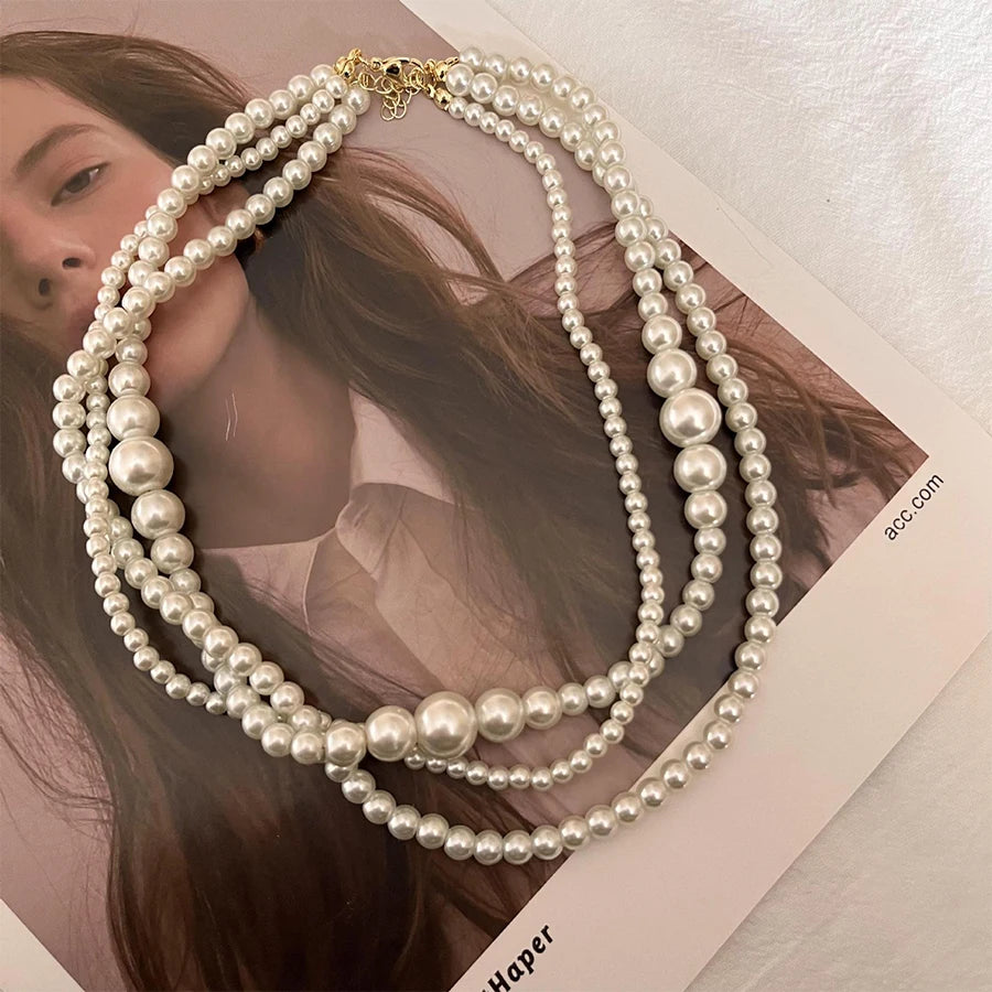 Lunivop New Trendy Vintage Pearl Multi Layered Pearl Bead Necklace for Women Sweet Elegant Party Jewelry Wedding Gifts