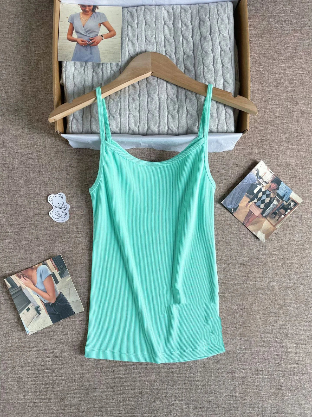 Lunivop  Mint blue Ribbed Slim Tank Tops Women Summer Vintage Cotton Casual Streetwear Sleeveless Vests Sweet Simple All-match Camisole