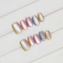 Lunivop  10Pcs Simple Sweet Short False Nails with Tools Colorful Gradient Cheap Press on Nails Self-nail Ready-made Artificial Nails