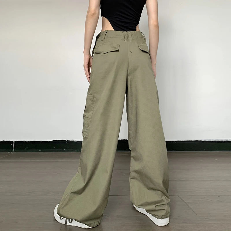 Lunivop  Loose Casual Pocket Lace Up Cargo Pants Streetwear Wide Leggings Autumn Winter Fashion Trousers High Waist Women Pants