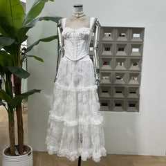 Lunivop  Fashion Solid Color Lace 2 Piece Set Women's Sleeveless Vest Tops A Line Skirts 2025 Summer New Tide
