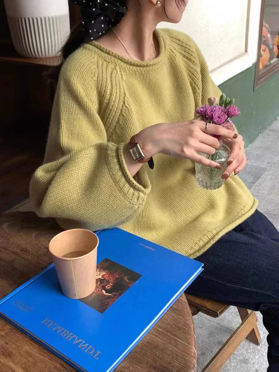 Lunivop Knit Sweater Women's Tops Long Sleeves Crew Neck Pullover Oversized Loose Plain Jumper Casual Stylish Autumn Winter Outfit
