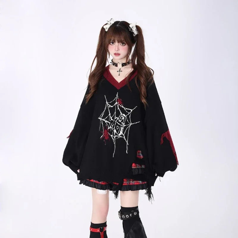 Lunivop Gothic Y2k Sweater Women Harajuku Vintage Punk Long Sleeve Knitted Pullover Grunge Fashion Streetwear Oversize Sweaters