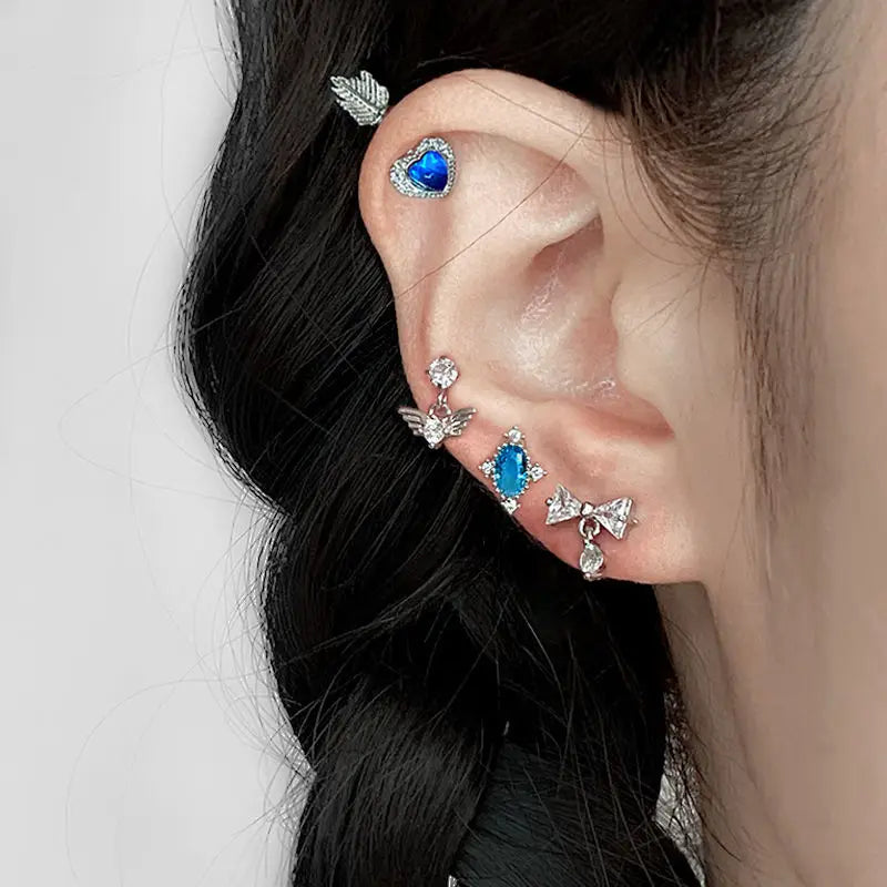 Lunivop Sweet Cool Stainless Steel Cross Moon Piercing Cartilage Stud Earrings for Women Girls Hiphop Punk Party Cosplay Jewelry