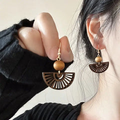 Lunivop Hollow Out Flower Vintage Wooden Earrings African Women Jewelry Geometric Fan Shape Design Gifts