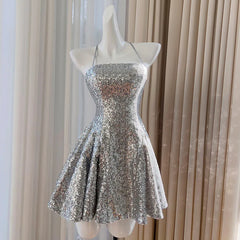 Lunivop  Fashion Women's Hanging Straps Around The Neck Dress Sleeveless Bustier Sequin Female Party Dress New Tide