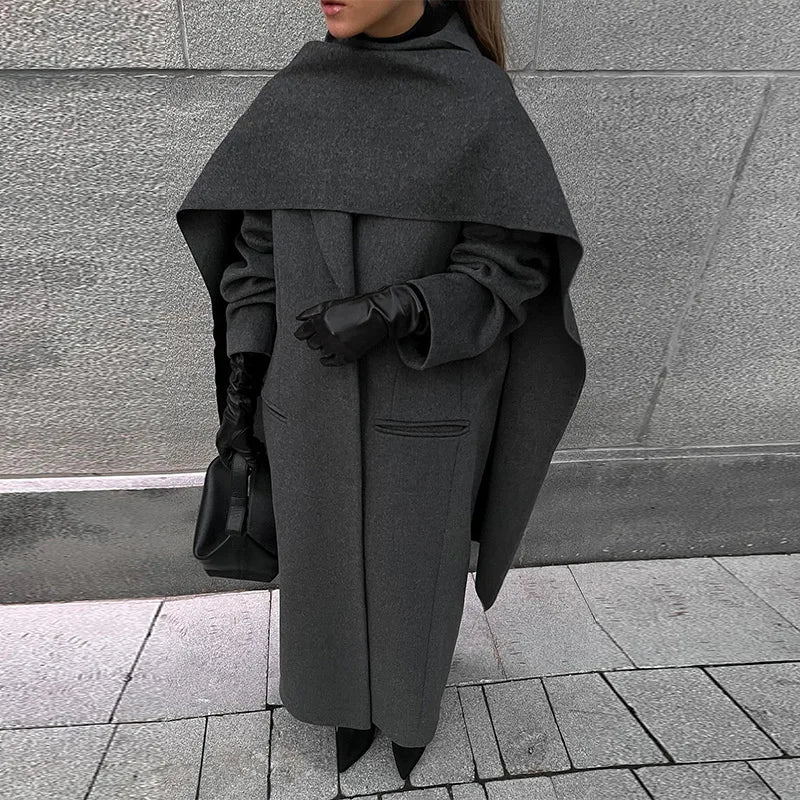 Lunivop Chic Scarf Turn-down Collar Women's Coats Casual Solid Long Sleeved Jackets For Woman Autumn Winter High Street Long Tops
