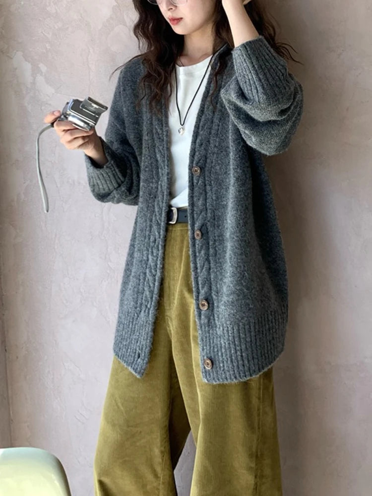Lunivop Slouchy Knit Cardigan Sweater for Women Comfy Cable-knit Button Up Sweater Jacket Female Autumn Winter Vintage Outfit