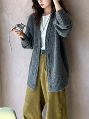 Lunivop Slouchy Knit Cardigan Sweater for Women Comfy Cable-knit Button Up Sweater Jacket Female Autumn Winter Vintage Outfit