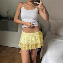 Lunivop  Summer Thin All-match Skirt for Women Y2k High Waist A-line Faldas Mujer Sexy Fashion Lace Patchwork White Skirts