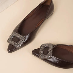 Lunivop  Women's Rhinestone Square Buckle Pointed Toe Flats Elegant Nude Slip on Shoes Casual Office Dress Shoes for Ladies