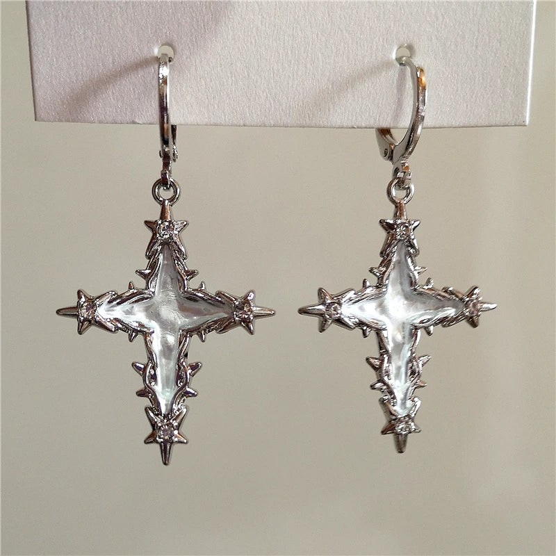 Lunivop Goth Punk Colorful Irregular Thorn Cross Pendant Earrings For Women Egirl Aesthetic Jewelry EMO Charm Vintage Scene Accessories