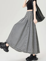 Lunivop  Vintage Plaid Long Skirts Women Loose Y2K High Waist A Line Skirts Japan Retro Casual All Match Black White Plaid Skirt New