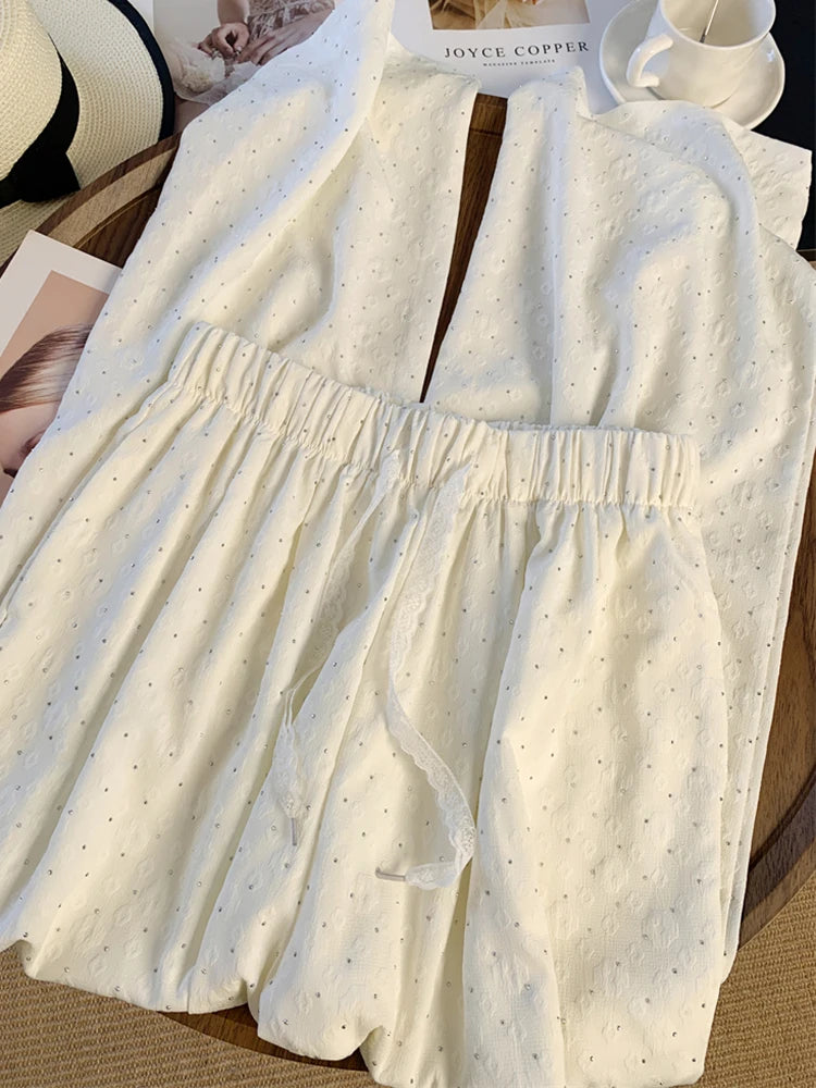 Lunivop  Chic Diamond Wide Leg Pant Elegant Women Loose High Waist Fashion Trousers Casual Korean Lace Up Female Sweet Pants Summer