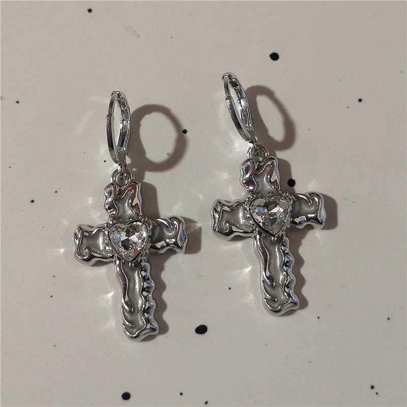 Lunivop New Gothic Aesthetic Cute Star Cross Heart Earrings Egirl Men Punk Cool Grunge Jewelry Vintage Y2K EMO 2000s Scene Accessories