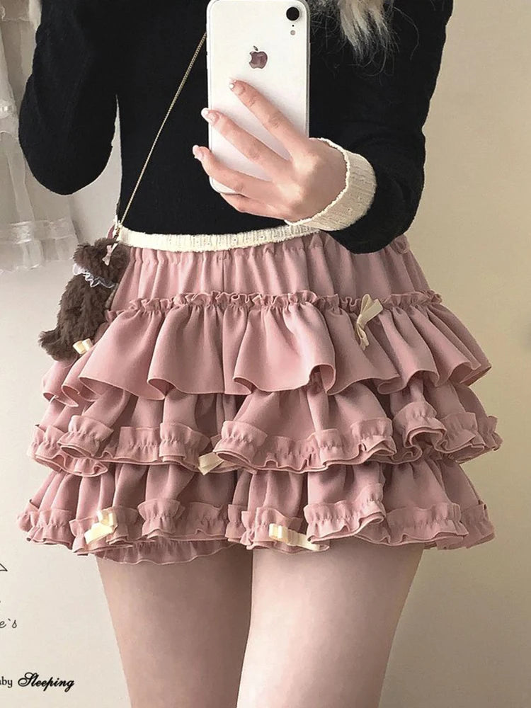 Lunivop Sweet Bow Kawaii Skirts Women High Waist Japan Mini Cake Skirt Fashion Preppy Style Design Elegant Female Ball Gown Skirts