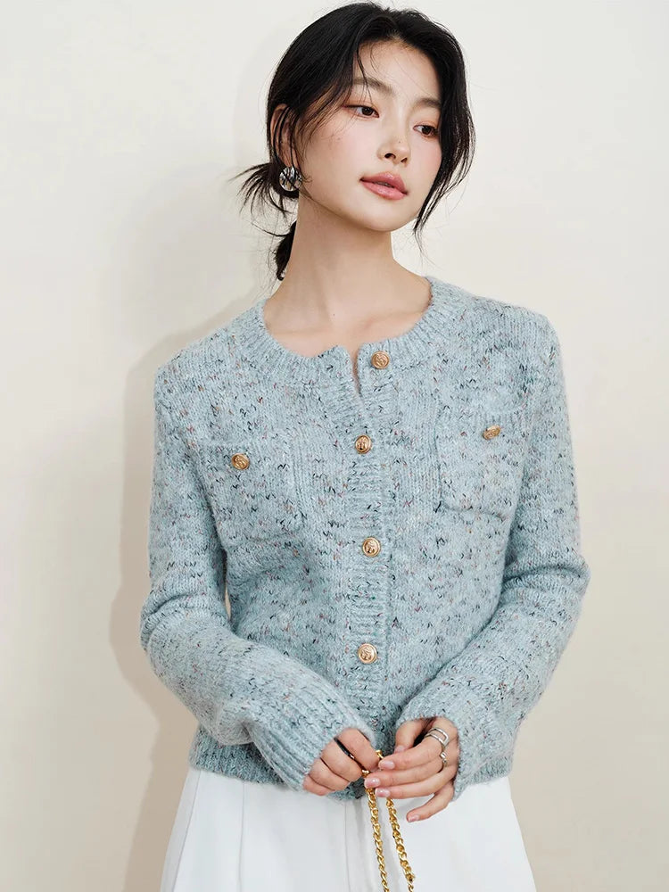 Lunivop Elegant Women Sweet Cardigan Sweaters Vintage Long Sleeve French Knitted Jacket Fall O Neck Female Single Breasted Retro Tops