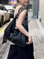 Lunivop High Street Black Shoulder Bags Purse Women Retro Pu Leather Soft Large Capacity Handbag Ladies Vintage Y2k Bags 2025