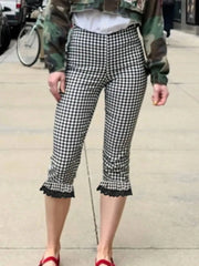 Lunivop  Lace Trim fashion Leggings For Women Y2K Plaid Low Waist Knee Length Crop Pants Summer Cute Going Out Tights Pants Fashion