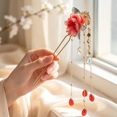 Lunivop  Flower Hair Stick For Women Elegant Waterdrop Shaped Tassel Hair Stick Cheongsam Hair Accessories Gift