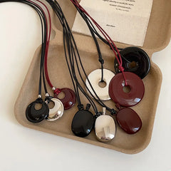 Lunivop Fashion Jewelry Vintage Temperament Black Cord Geometric Pendant Necklace For Women Girl Gifts Pretty Design Accessories
