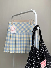 Lunivop  American Blue Constrast Color Plaid Pleated Short Skirt Y2k All Match Preppy Style Women Clothes Harajuku Spring Autumn Skirt