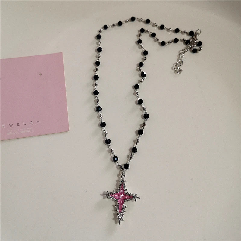 Lunivop Gothic Y2K Pink Cross Heart Pendant Chain Choker Necklace For Women Egirl Hip Hop Punk Charms Aesthetic Jewelry EMO Accessories