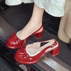 Lunivop  Sweet Bowknot Patent Leather Mary Jane Shoes Women Summer Pointed Toe High Heel Sling Back Pumps Fashion Party Dress Shoes