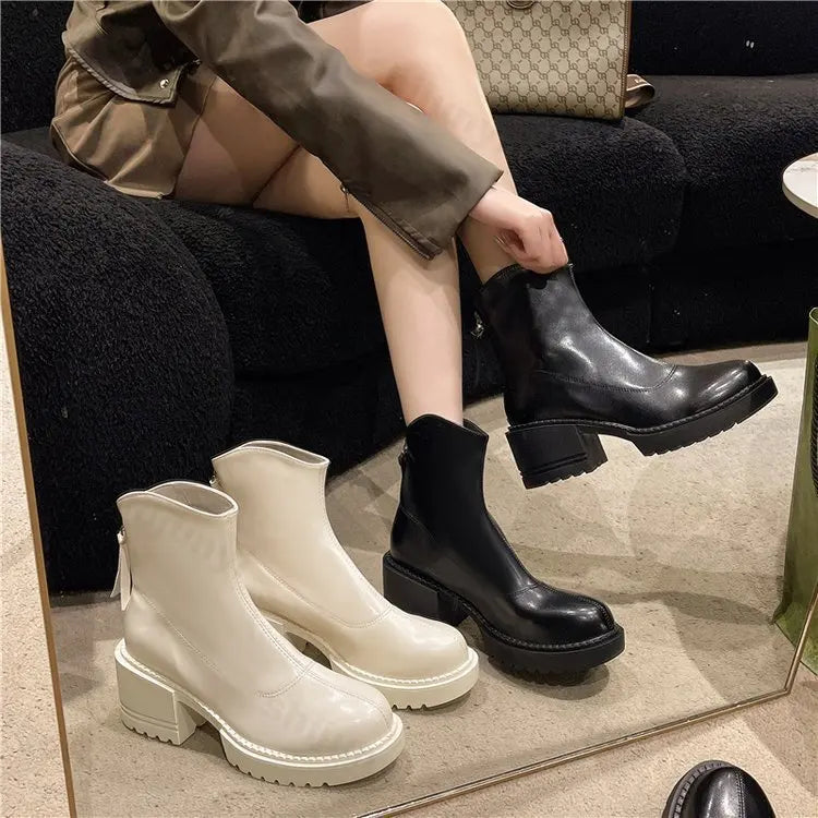 Lunivop New Ankle Boots Women Shoes Chunky Ankle Goth Mid Heels Winter Fashion Pointed Toe Boots Motorcycle Botas Zapatos De Mujer