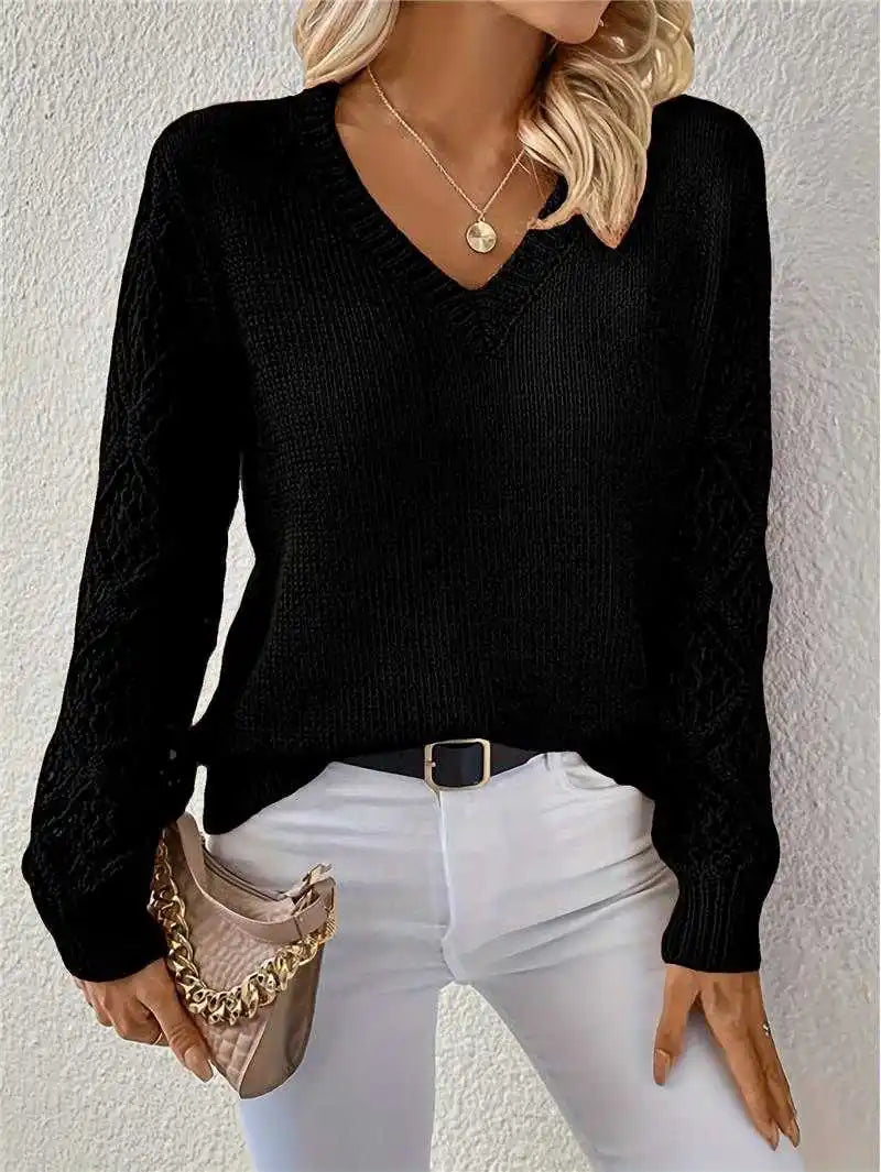 Lunivop Long Sleeve Pointelle Knit Top Pullovers Women Sweater Openwork Long Sleeve V-neck Jumper Fall Winter Blusas Para Mujer Outfit