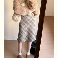 Lunivop Vintage Plaid Skirt Women Elegant Sweet Korean Style Mid Skirt Harajuku Fashion Autumn Winter A-line Skirts Aesthetics