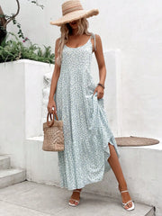 Lunivop  Ditsy Floral Print Tie Shoulder Layered Hem Cami Maxi Dress Beach Vacation Outfit