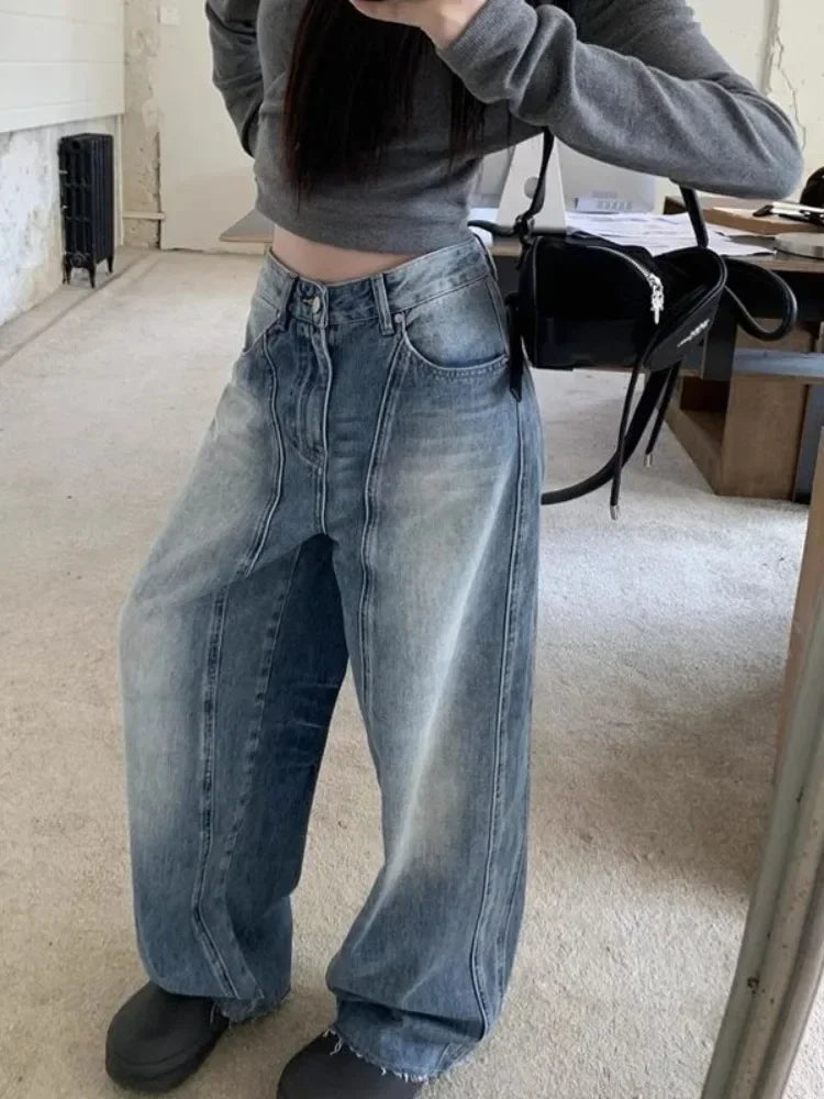 Lunivop Y2k 2000s Vintage Baggy Jeans Woman Korean Fashion Harajuku Denim Pants Streetwear Casual Gyaru Trousers American Retro