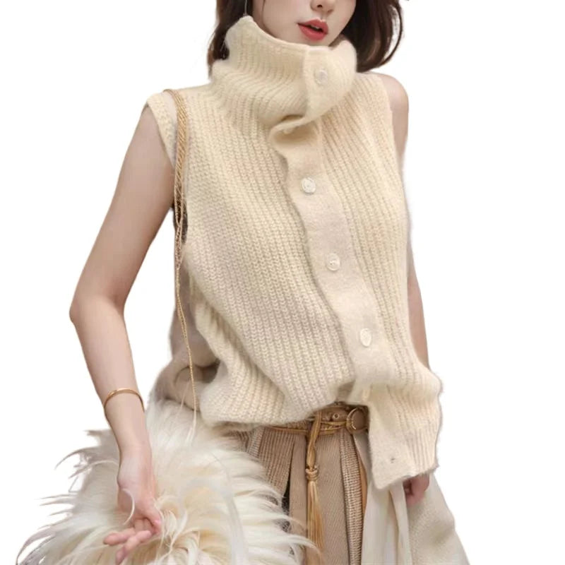 Lunivop Button Up Sweater Vest for Women Soft Comfy High Neck Sleeveless Knit Vest Slouchy Knitwear Female Autumn Winter Casual Outfit