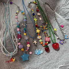 Lunivop Boho Kpop Colorful Sugar Star Tassel Pendant Choker Necklace for Women Sweet Love Heart Chain Aesthetic Y2K Jewelry Accessories