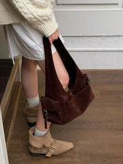 Lunivop  Retro Suede Shoulder Commuter Miscellaneous Handheld Bags New Korean Multi Pocket Underarm Bag