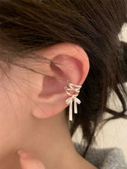 Lunivop Korean Fashion White Ribbon Bow Exquisite Copper Earrings for Women Simple Elegant Ear Clip Party Jewelry Wedding Gifts
